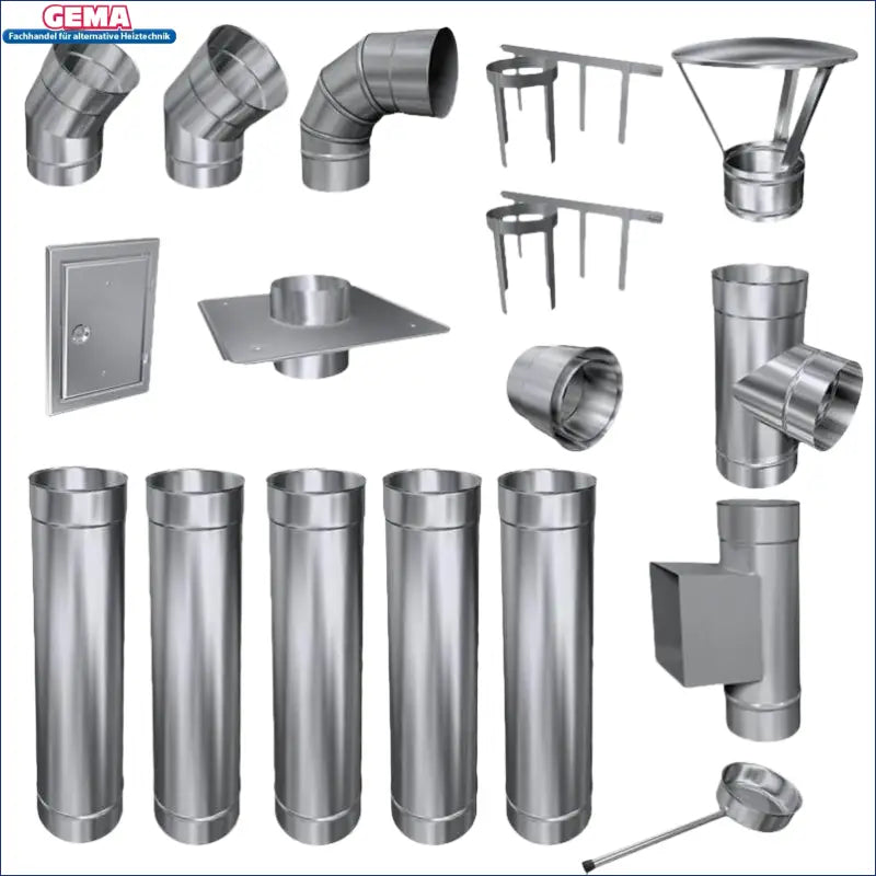 Assortiment von Metallschornstein-Komponenten für verschiedene Durchmesser und spezifische Anforderungen