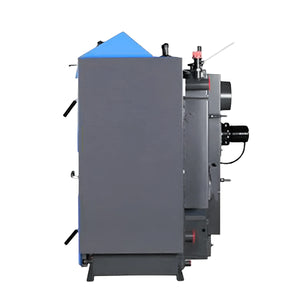Graue und blaue Industrieheizung Kohlekessel Atmos KC45S für Holz und Kohle