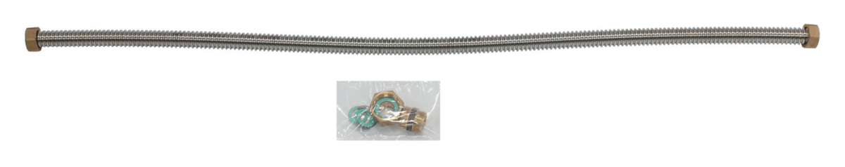 Flexible metal hose with accessories for plumbing installations, ensuring durability & reliability in various applications. 🛠️🔧