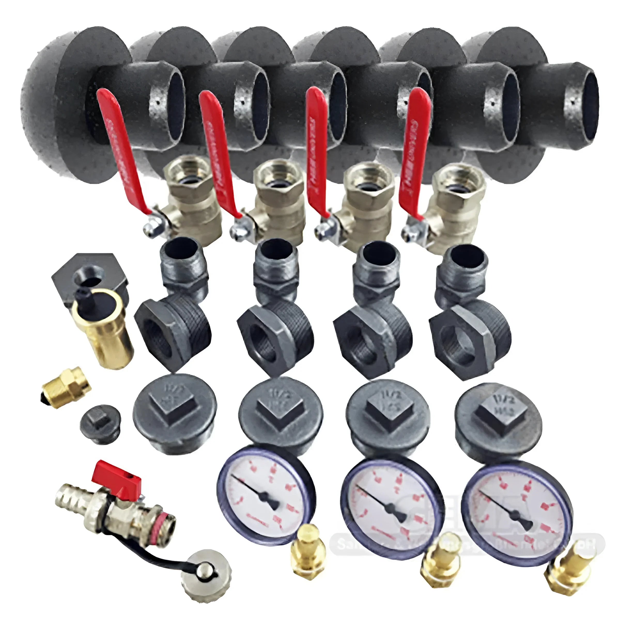 Plumbing manifold with valves and fittings for Thermoflux Pelling Komplettpaket Thermoflux