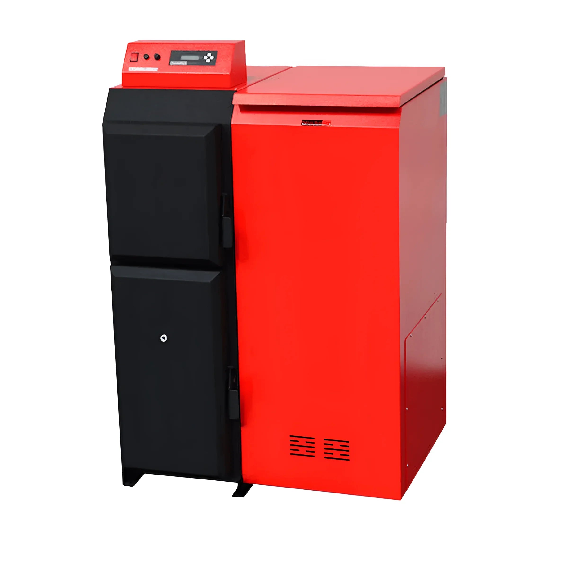 Red und schwarze Heizungseinheit vom Komplettpaket Thermoflux Pelling mit 25/135 Liter Pufferspeicher