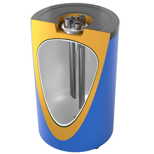 Cutaway-Ansicht des Sunex FISH Carbon S4 Trinkwasserspeichers in Blau und Gold