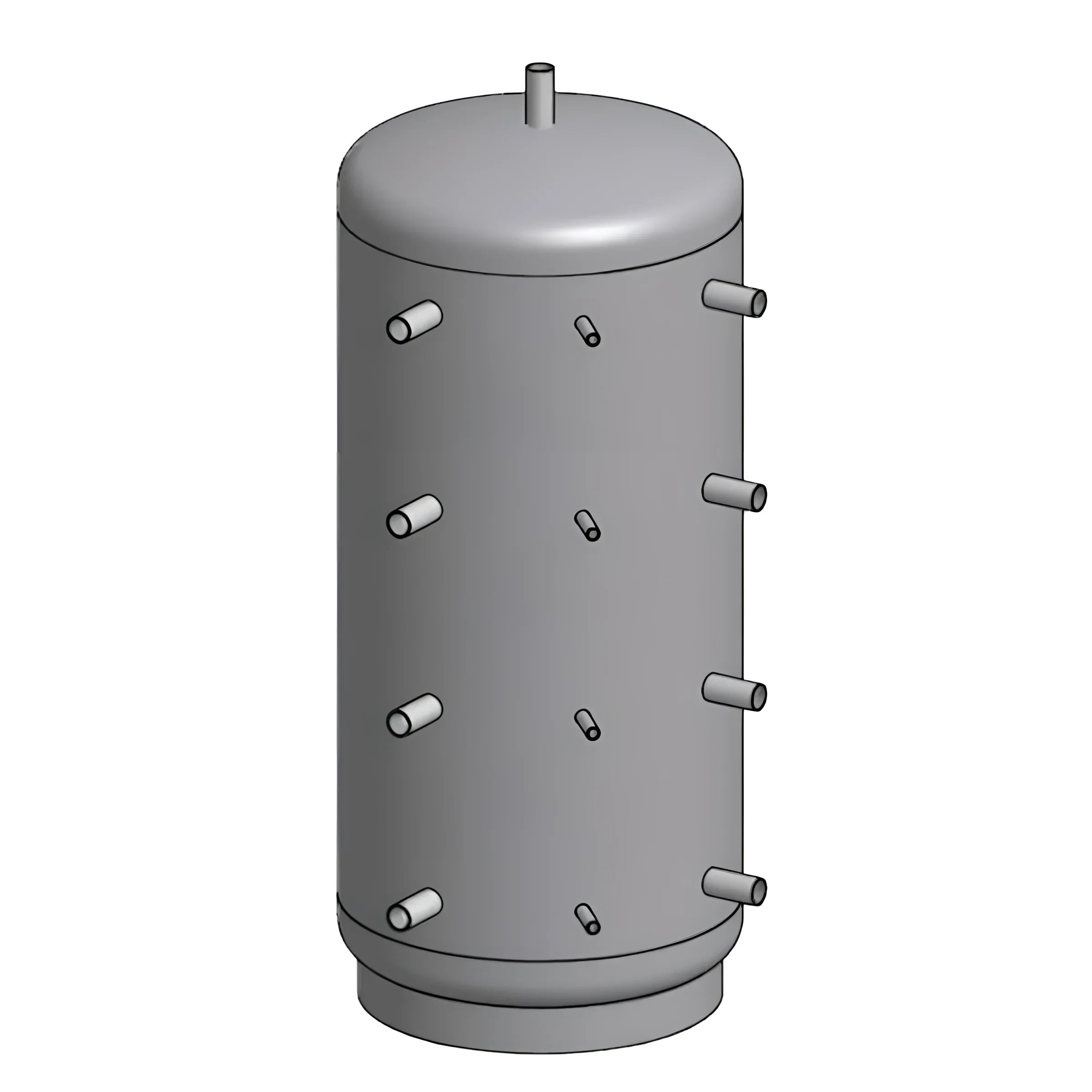 Grauer zylindrischer Tank mit mehreren Anschlüssen für thermoflux pelling eco, effiziente heizlösung