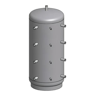 Grauer zylindrischer Tank mit mehreren Anschlüssen für Thermoflux Pelling 25/230 ohne WT