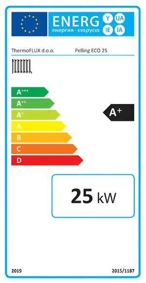 Energieeffizienz-Label auf Thermoflux Pelling 25/75 & Liter Pufferspeicher mit einfacher Bedienung