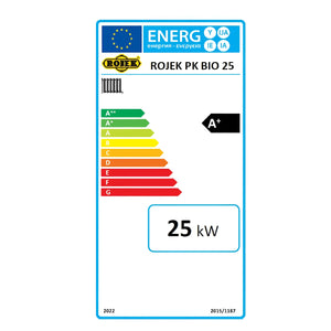 Energieeffizienzlabel für den ROJEK PK BIO 25 Holzvergaser mit 25 kW Leistung