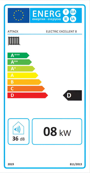 Energieeffizienz-Label für Elektrokessel ATTACK Electric Exellent 8 kW, bar max, unkompliziert