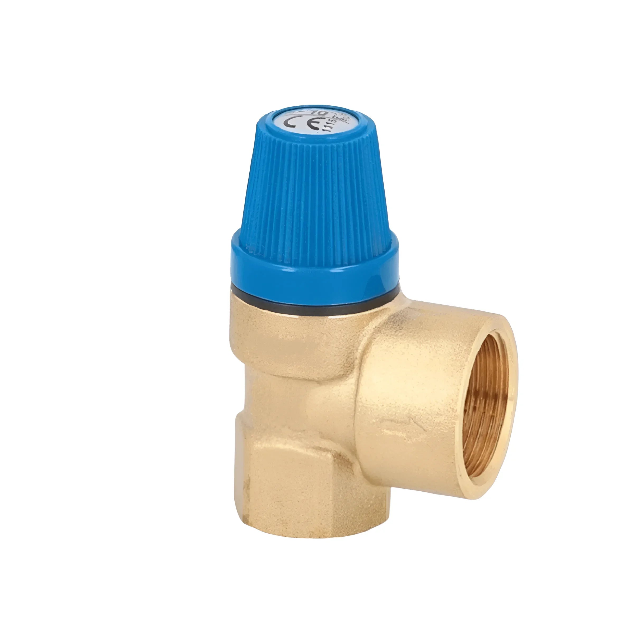 Brassdruckreduzierventil mit blauer Einstellkrone für Trinkwasserspeicher 100l und Anschluss Vorlauf