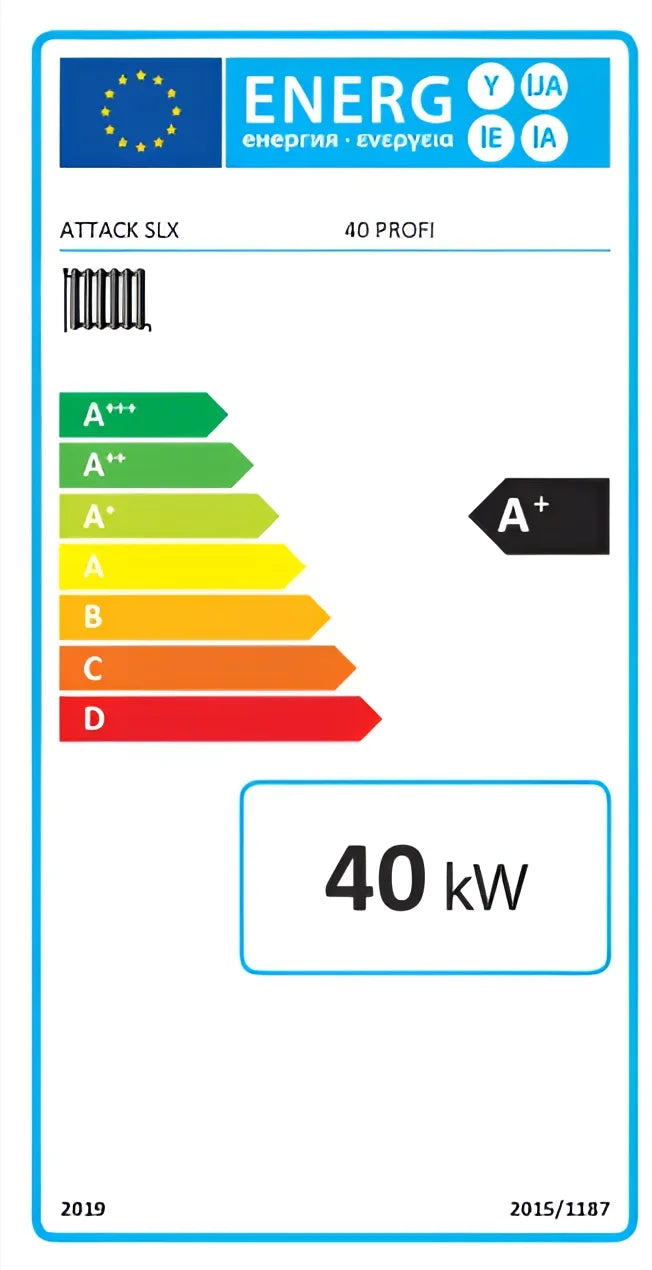 Energieeffizienzlabel für Heizgerät Holzvergaserkessel Attack SLX Profi 40 kW