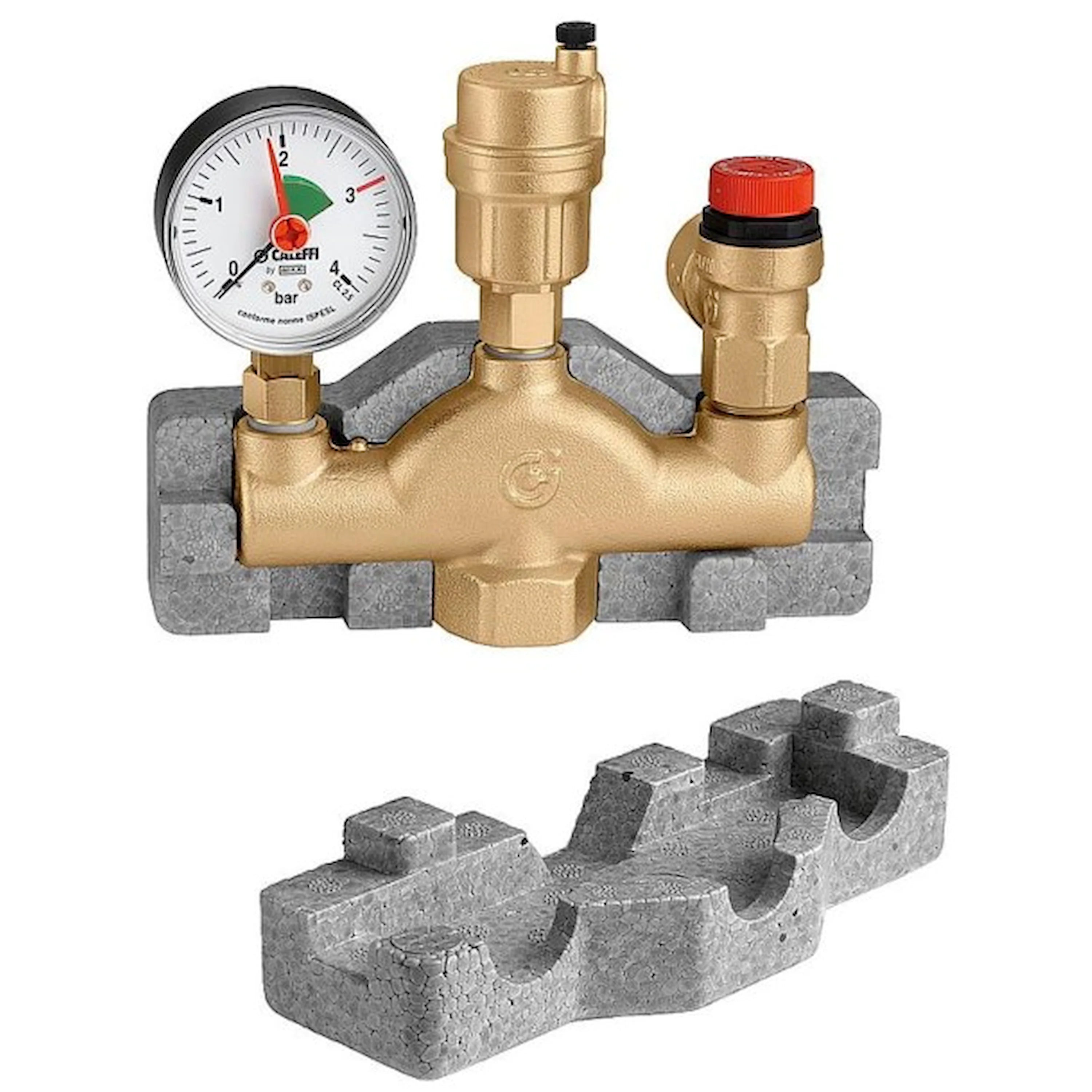 Brass manifold mit Druckmesser, Sicherheitsventil, automatische Luftentfernung, din 4102-a1, isoliert