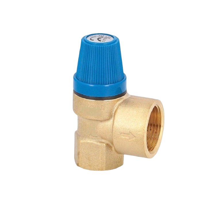 Brass valve with blue knob for precise control of water pressure, ideal for plumbing and heating applications.