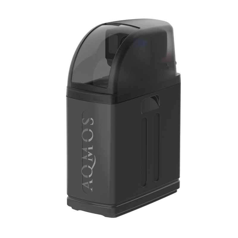 Impianto di addolcimento dell'acqua AQMOS R2D2-48 Black Edition Set con filtro di risciacquo, kit di collegamento e blocco di montaggio