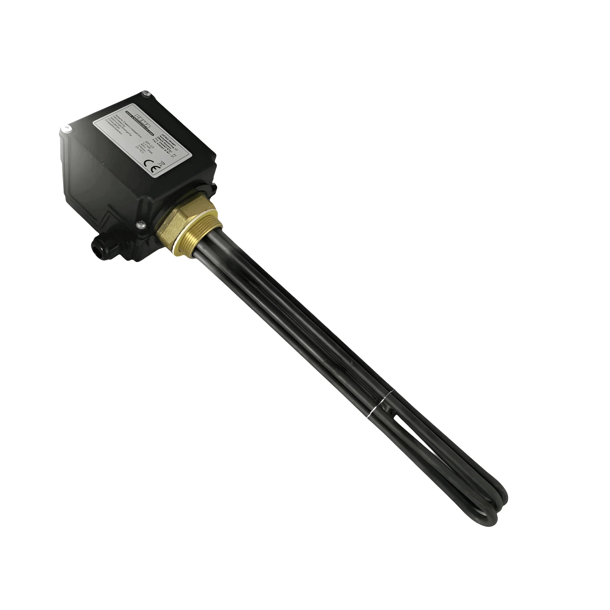 Black heizstab heizpatrone mit Messingfitting und schwarzer Steuerbox für effiziente Notheizung