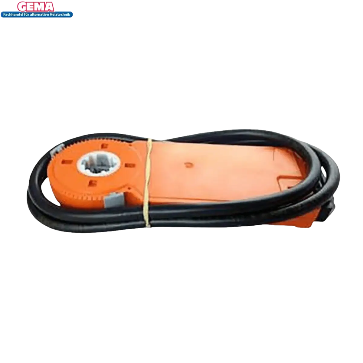 Orangener Fensterrolladewinder mit schwarzem Kabel für Attack Klappenantrieb Stellmotor