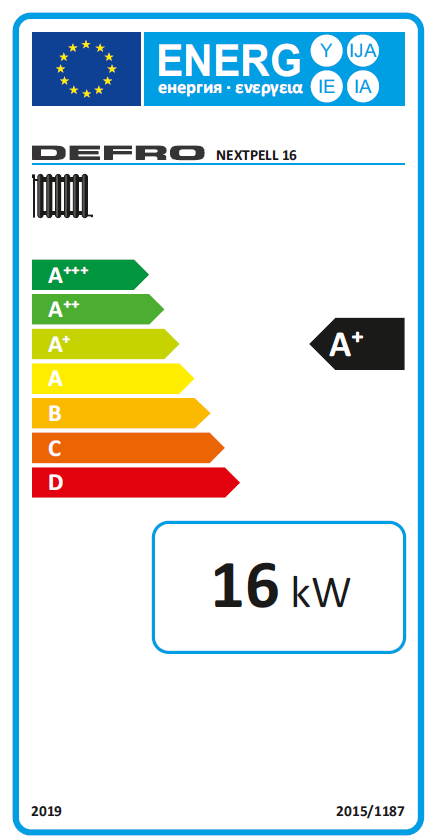 Energieeffizienz-Label für Heizgerät Pelletkessel NEXTPELL+ 16 kW von Defro