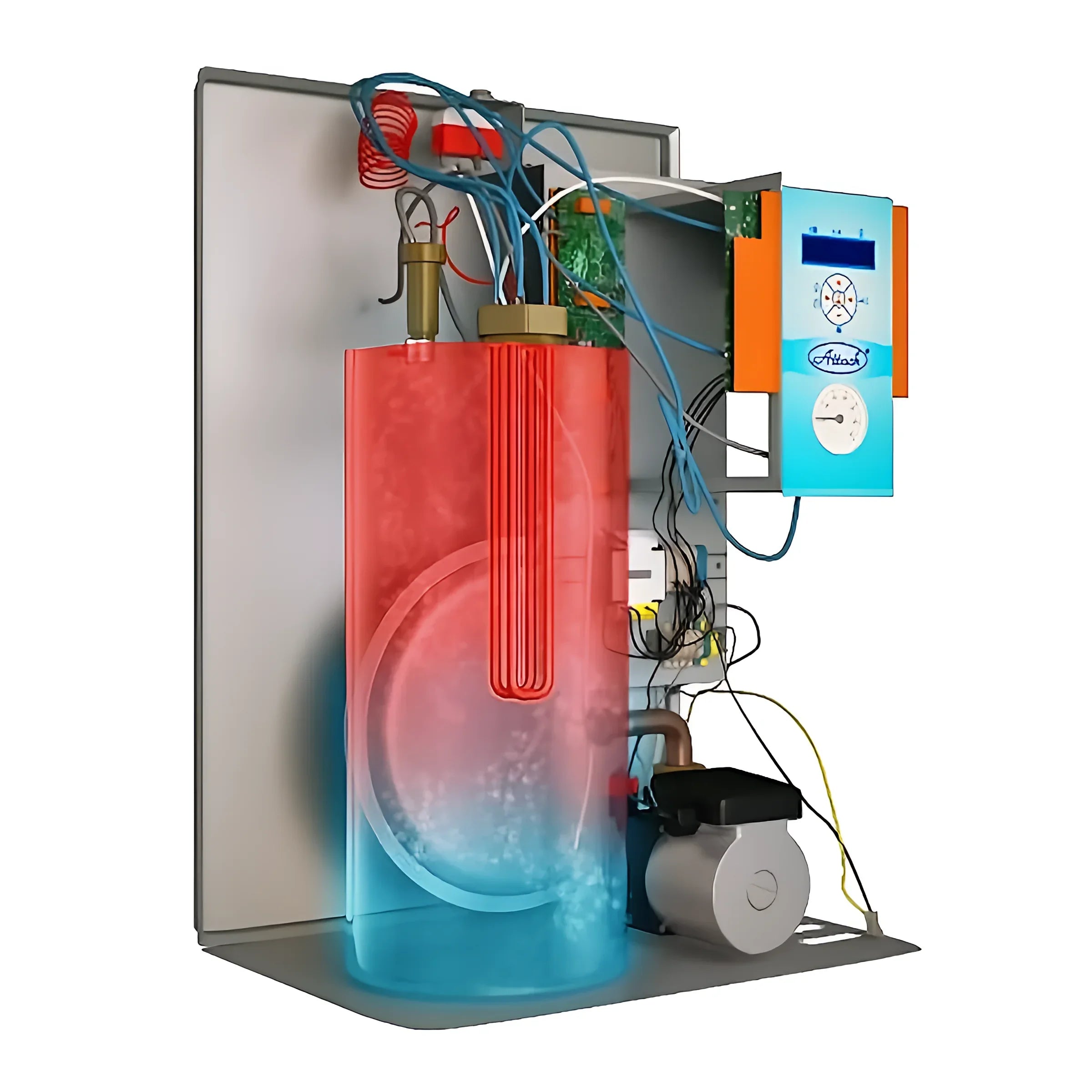 Cutaway view des Elektrokessel Attack mit internen Komponenten, bar max und kessel unkompliziert