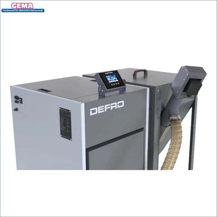 Graue und weiße Industrieanlage mit Digitalanzeige für Pelletkessel NEXTPELL+ 16 kW