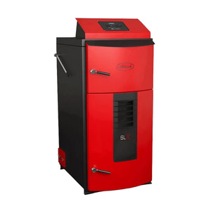 Roter und schwarzer Holzvergaser-Heizkessel Attack SLX Profi 40 kW für effiziente Holzheizung