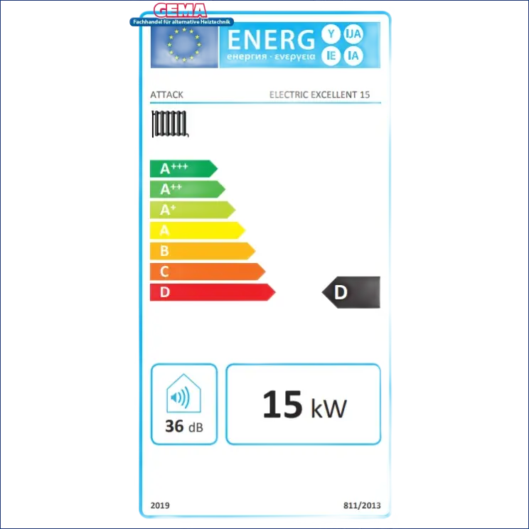 Energieeffizienzlabel für den Elektrokessel ATTACK Electric Exellent 15 kW
