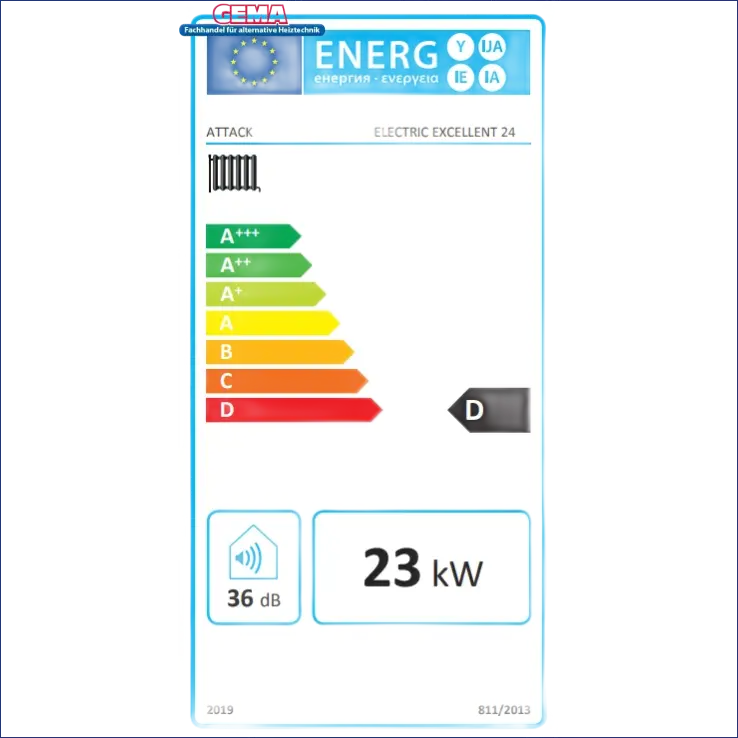 Energieeffizienzlabel für den Elektrokessel ATTACK Electric Exellent 24 kW
