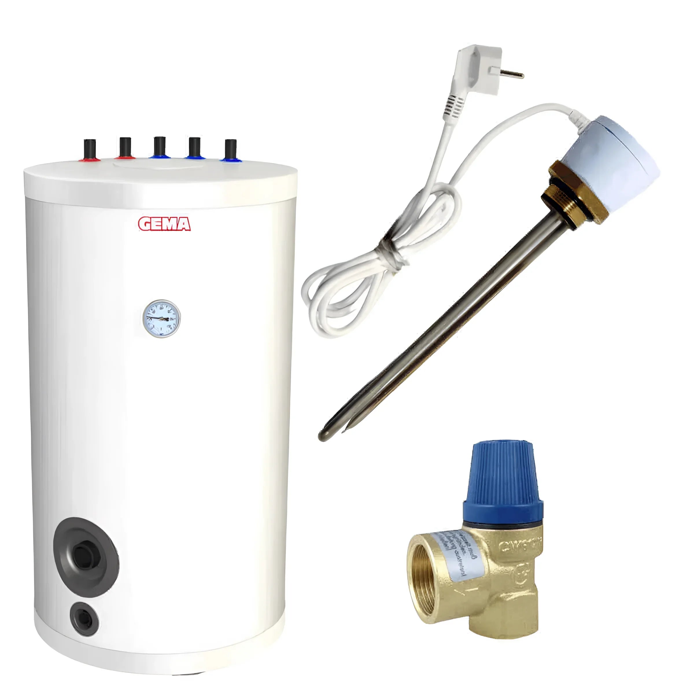 Weißer Trinkwasserspeicher 100L mit Anschluss Vorlauf und Heizstab Teri, inklusive Zubehör
