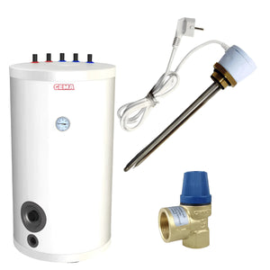 Weißer Trinkwasserspeicher 100L mit Anschluss Vorlauf und Heizstab Teri, inklusive Zubehör