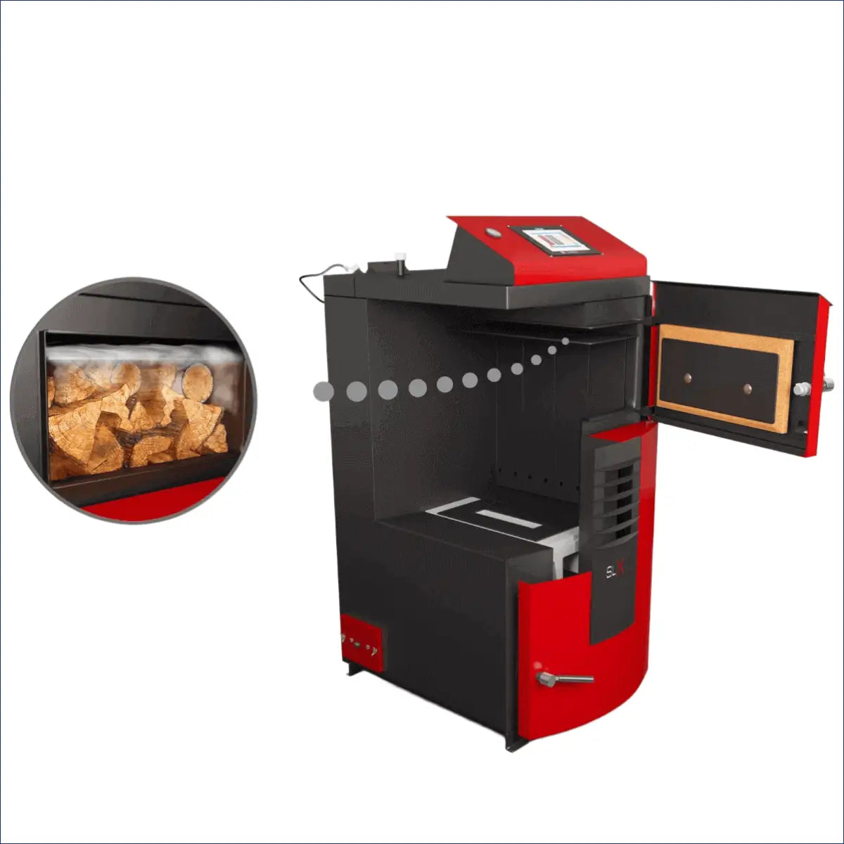 Roter und schwarzer Holzvergaser-Kessel im Produkt Holzvergaser Kessel Attack SLX Profi 25 kW