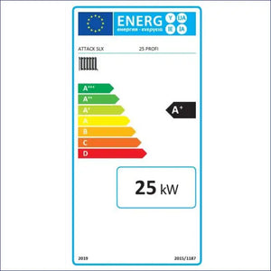 Energieeffizienzlabel für Heizgerät Holzvergaserkessel Attack SLX Profi 25 kW