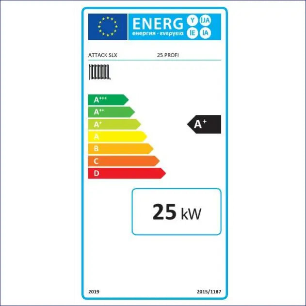 Energieeffizienzlabel für Heizgerät Holzvergaserkessel Attack SLX Profi 25 kW