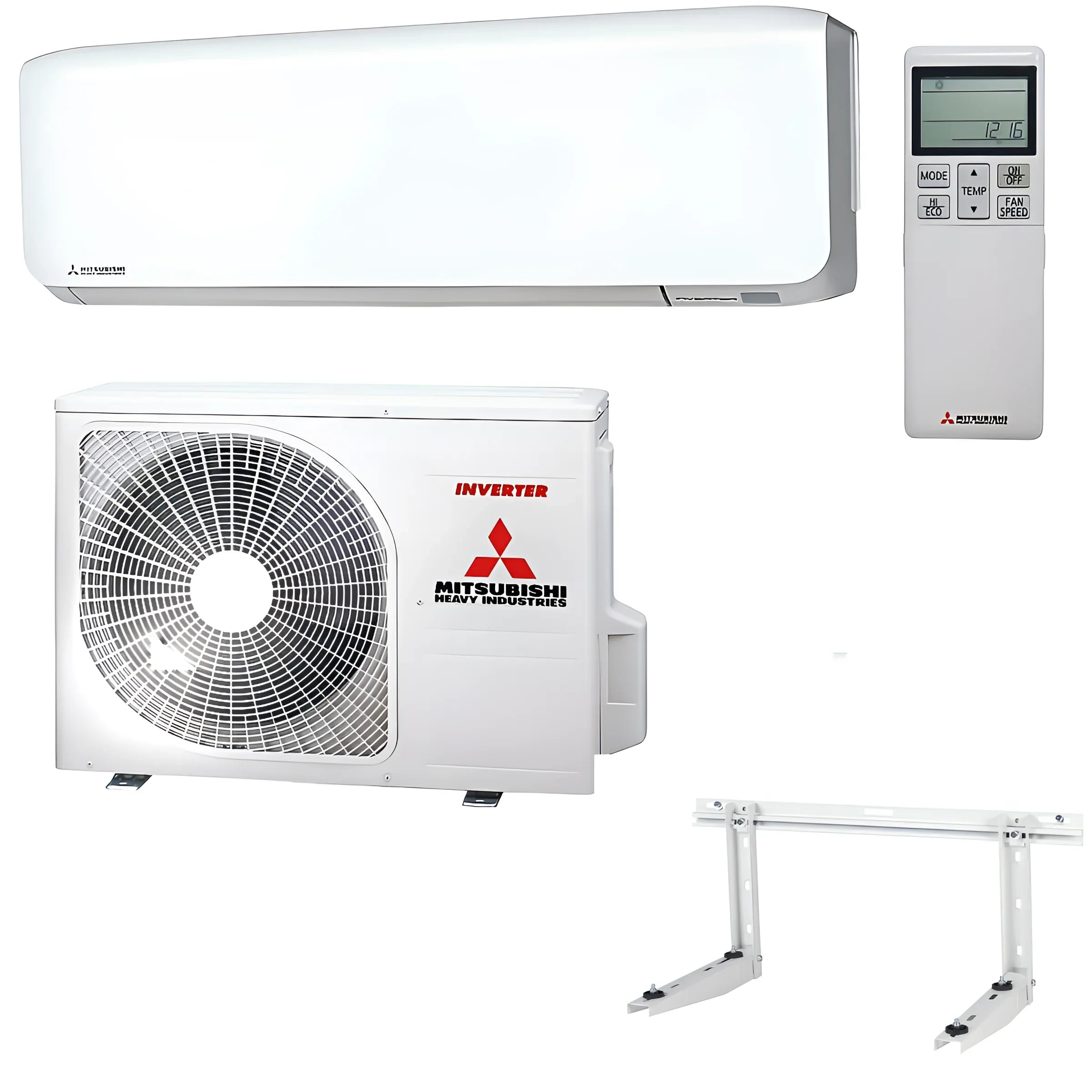 Mitsubishi Monosplit-Klimaanlage mit 🖥️ Fernbedienung und Außengerät für komfortable 🌬️ Raumklimatisierung.