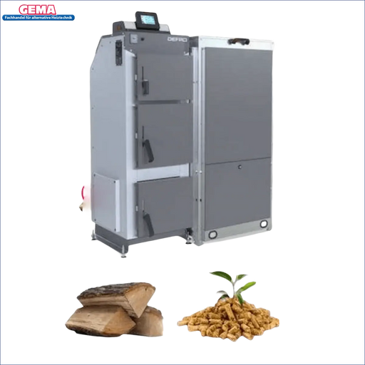 Graue und silberne Holz- und Pelletheizung, Defro Optima Ekopell 18 kW