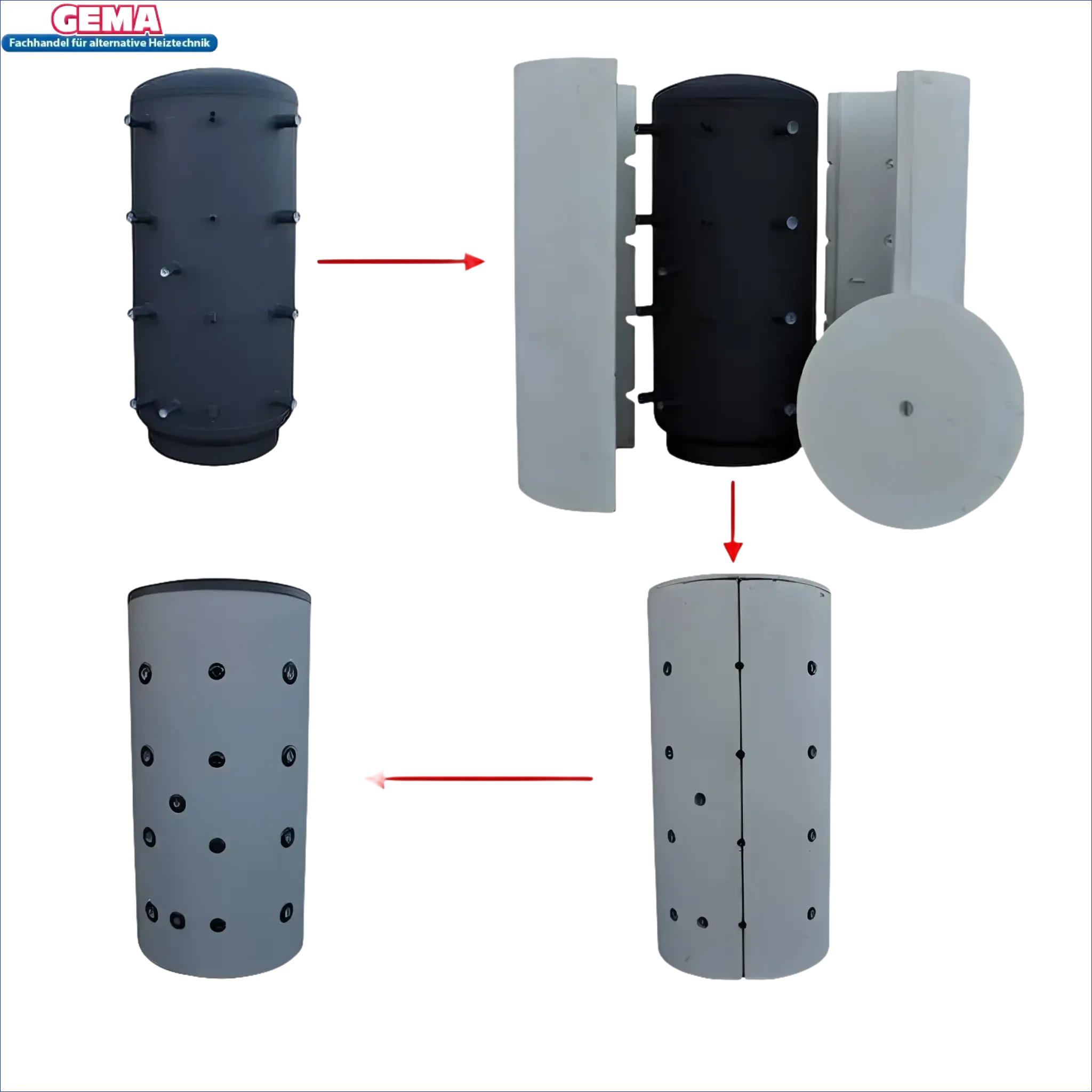 Water tank insulation installation bei Schichtspeicher mit Wärmetauschern für effiziente Wärmenutzung