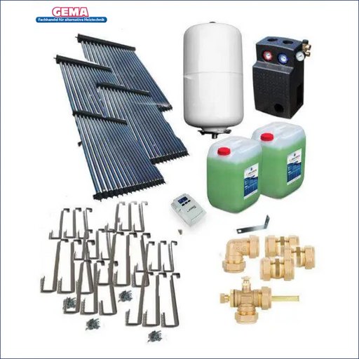 Solarpaket Röhrenkollektor HP30 🏠 19,56 m² ✅ - Komplette Installationsteile für effiziente 🌞 Energie-Nutzung und Warmwasserbereitung.