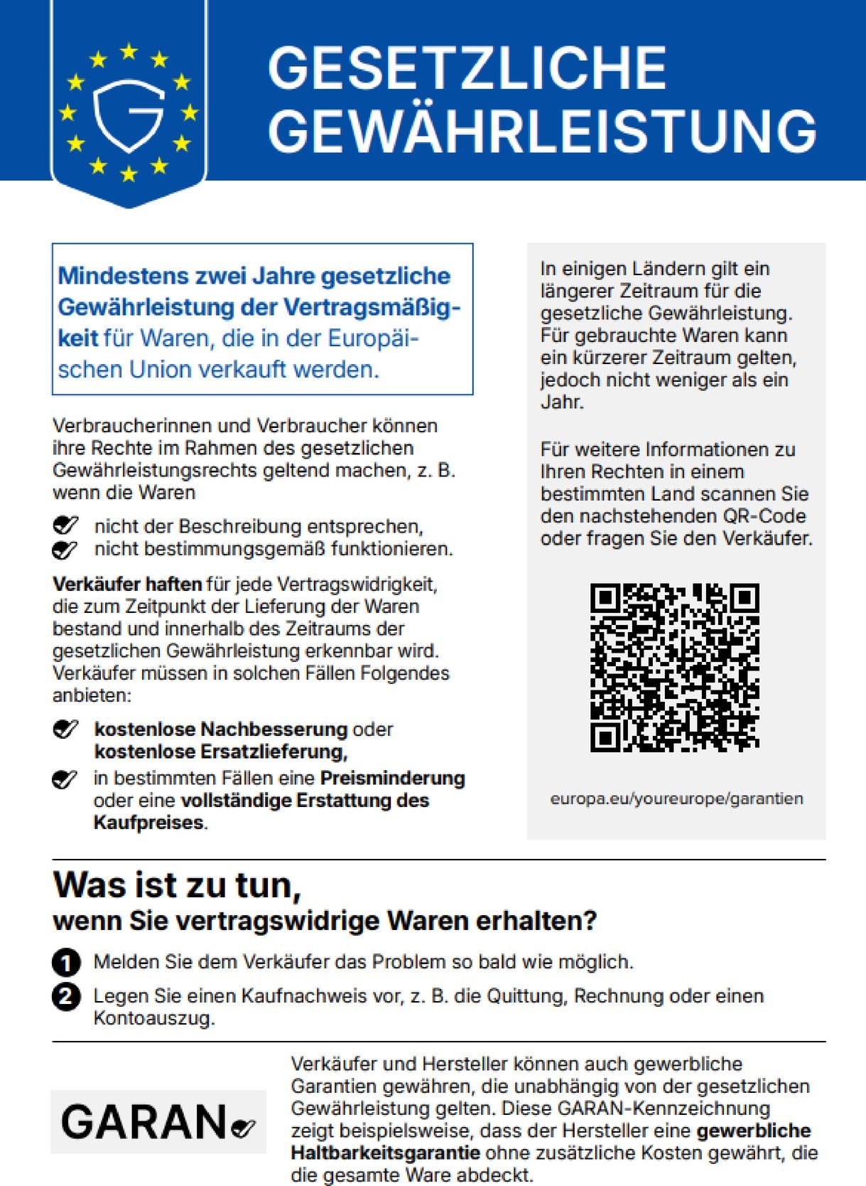 Harmonisierte EU-Mitteilung über das gesetzliche Gewährleistungsrecht